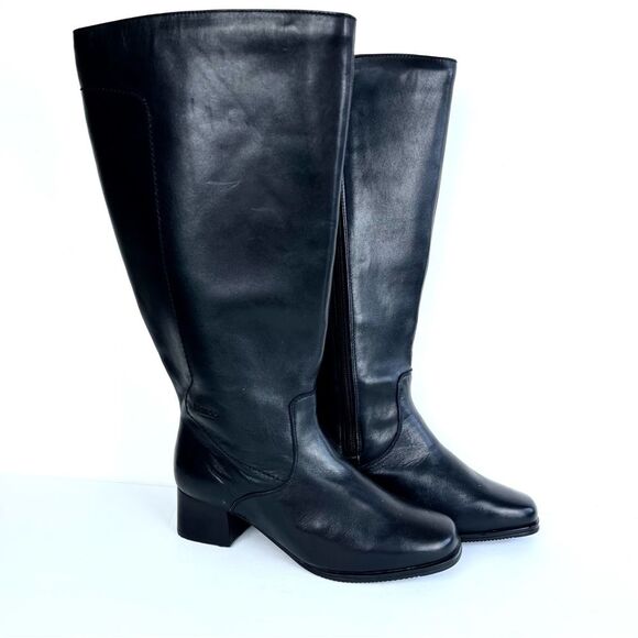 Blondo NWT Black Waterproof Leather & Natural Rubber Sole Riding Boots Sz 6.5WW - Picture 5 of 16